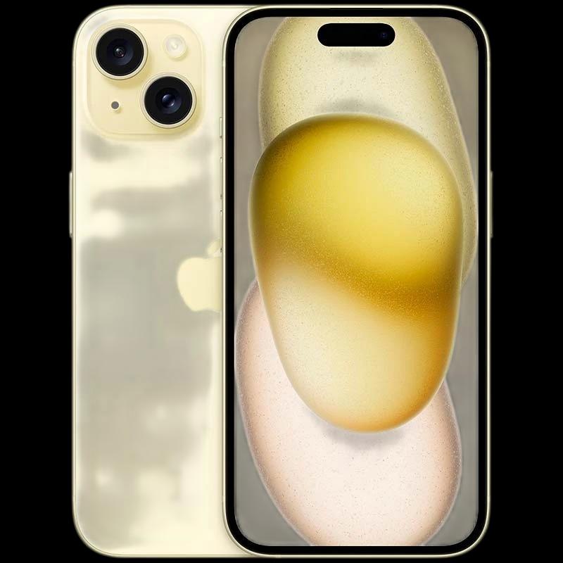 iPhone 15 5G 128 Go Jaune Reconditionné Excellent état avec double appareil photo arrière, écran bord à bord et bords arrondis élégants