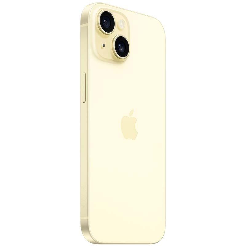 Module photo arrière iPhone 15 jaune reconditionné 128 Go 5G, double capteur proéminent avec bord en aluminium lisse et bouton latéral affleurant