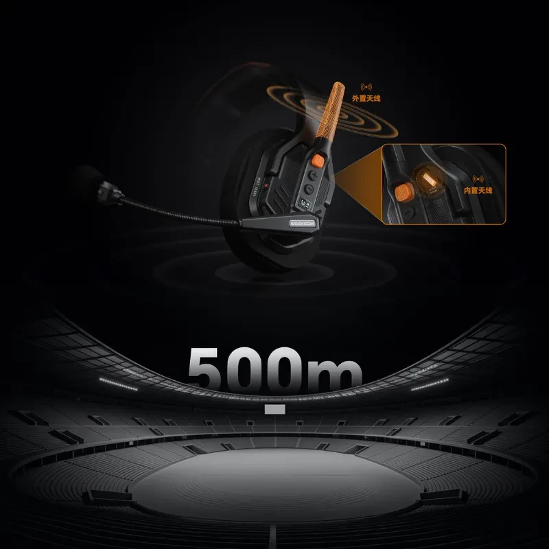 COMICA Seekcom S1 Pack2 intercom y micrófono inalámbrico con auricular profesional, botón naranja, mic flexible, alcance 500 m, diseño negro para eventos