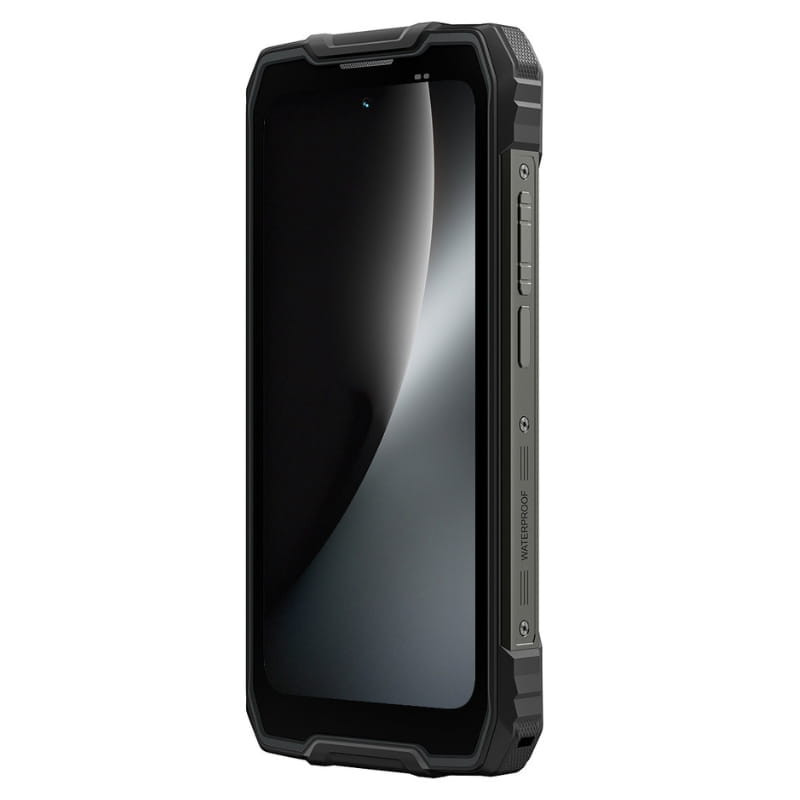 Smartphone Blackview Rock 2 5G negro, diseño robusto con bordes reforzados, pantalla 6,67 pulgadas, botones laterales y puerto visible, estilo resistente