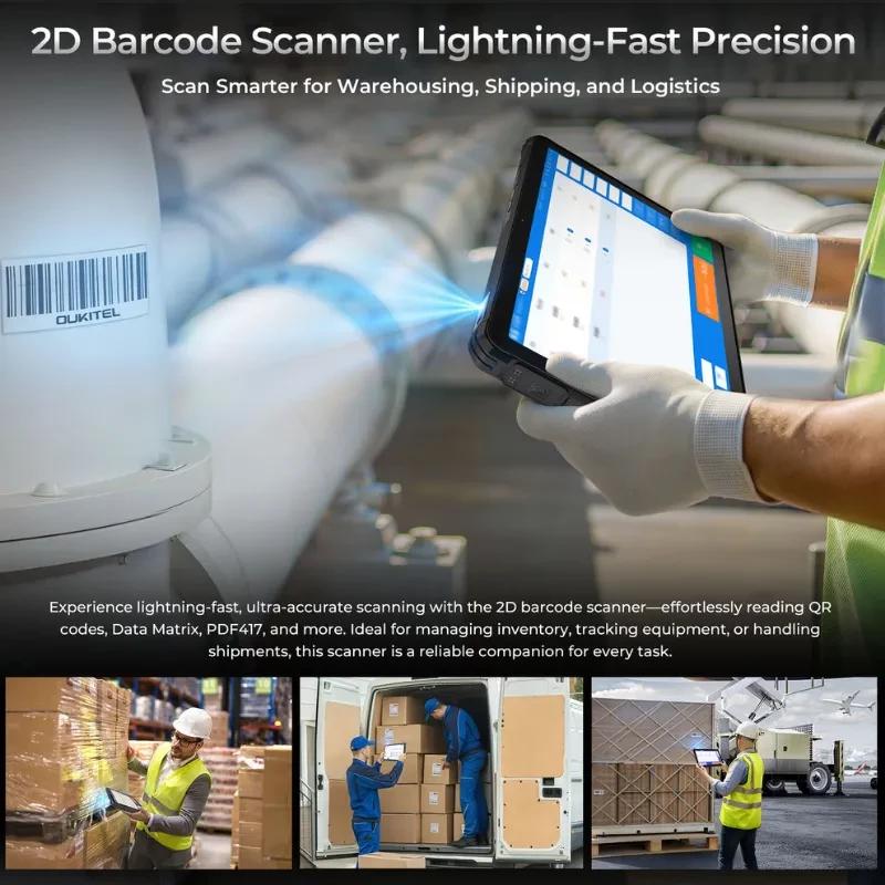 Tableta robusta Oukitel RT10 Industry con escáner 2D de códigos, pantalla táctil, cuerpo resistente, 5G, 12 GB RAM y 512 GB para logística y almacén