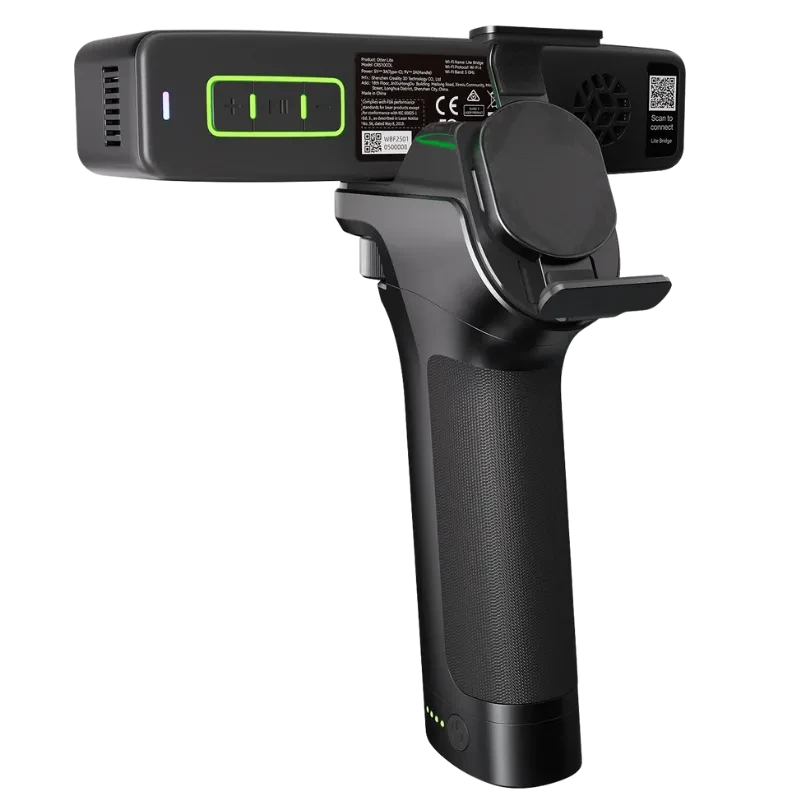 Scanner 3D Creality Otter Lite/Babic portatif noir, poignée ergonomique, indicateurs LED verts, ventilateur latéral, support de capteur et ports intégrés