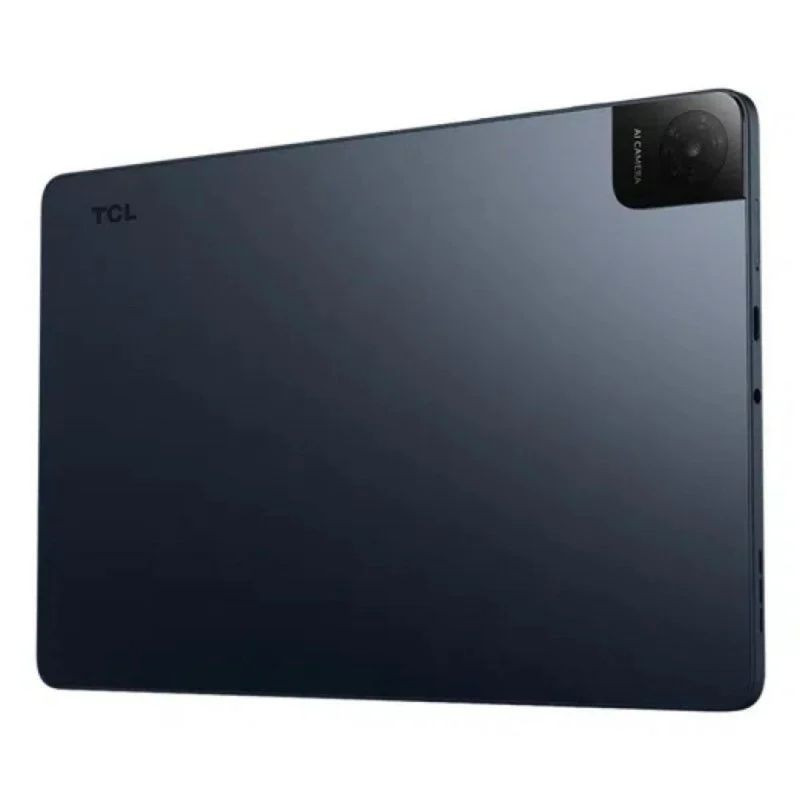 TCL TAB 10L Gen 4 en color oscuro, diseño delgado con tapa trasera lisa y módulo de cámara trasera grande en la esquina con AI Camera