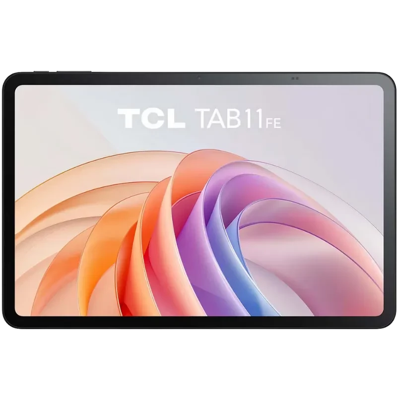 Tablette grise TCL TAB 11 FE avec grand écran 11 pouces 2K aux bords fins, caméra frontale centrée et design épuré, idéale 4G LTE et Wi‑Fi