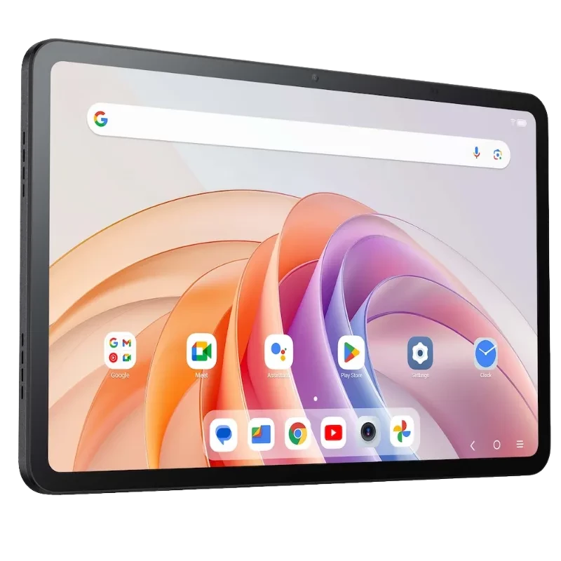 Tablette TCL TAB 11 FE gris spatial avec écran 11 pouces 2K, bords fins, caméra frontale centrée, interface Android avec icônes dapps colorées