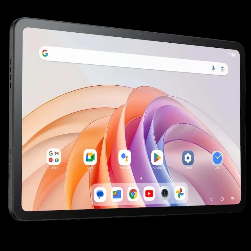 Tablette TCL TAB 11 FE gris spatial avec écran 11 pouces 2K, bords fins, caméra frontale centrée, interface Android avec icônes dapps colorées