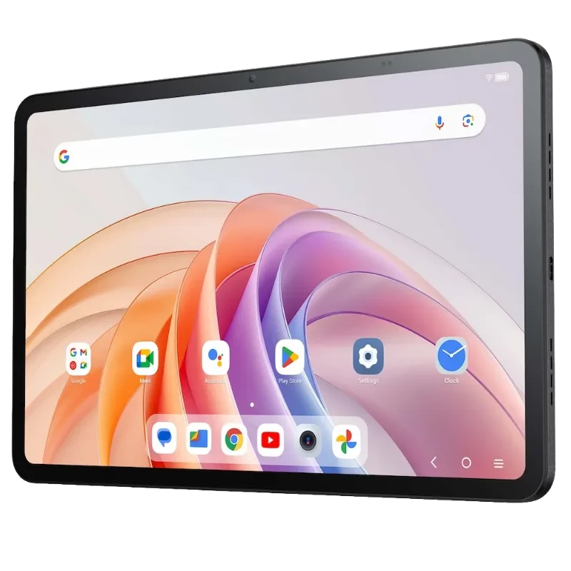 Tablette TCL TAB 11 FE gris sidéral, écran 11 pouces 2K aux bords fins, caméra frontale centrée, interface Android avec icônes dapps colorées