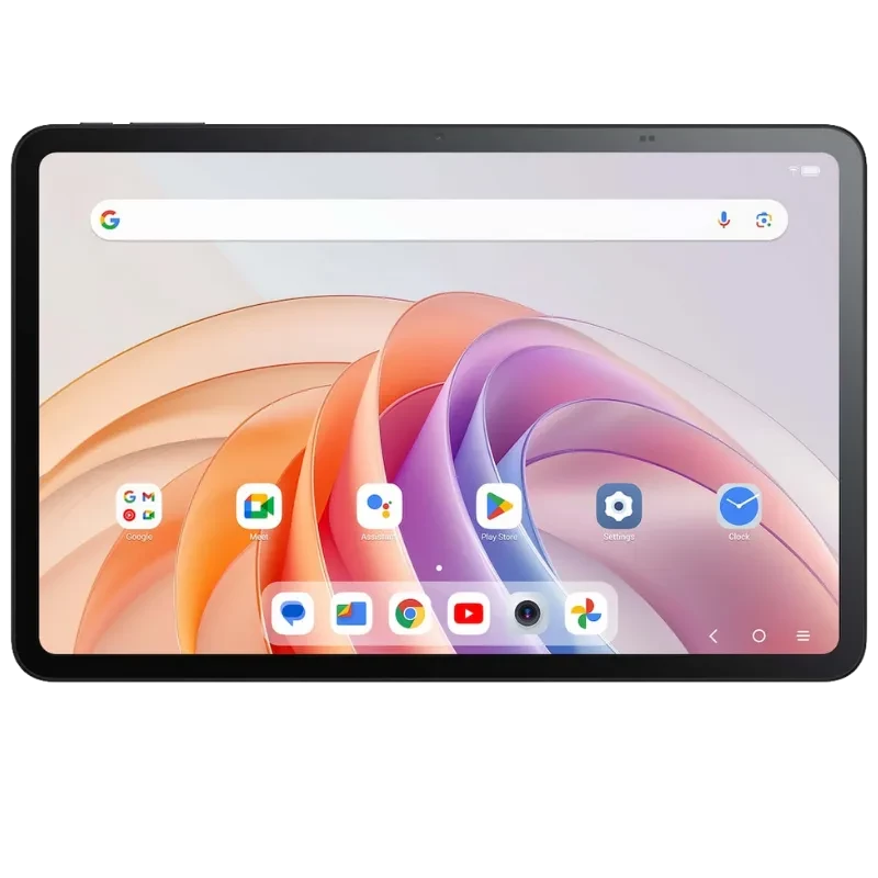 Tablette TCL TAB 11 FE gris spatial, écran 11 pouces 2K aux bords fins, caméra frontale centrée, interface Android avec icônes dapps visibles