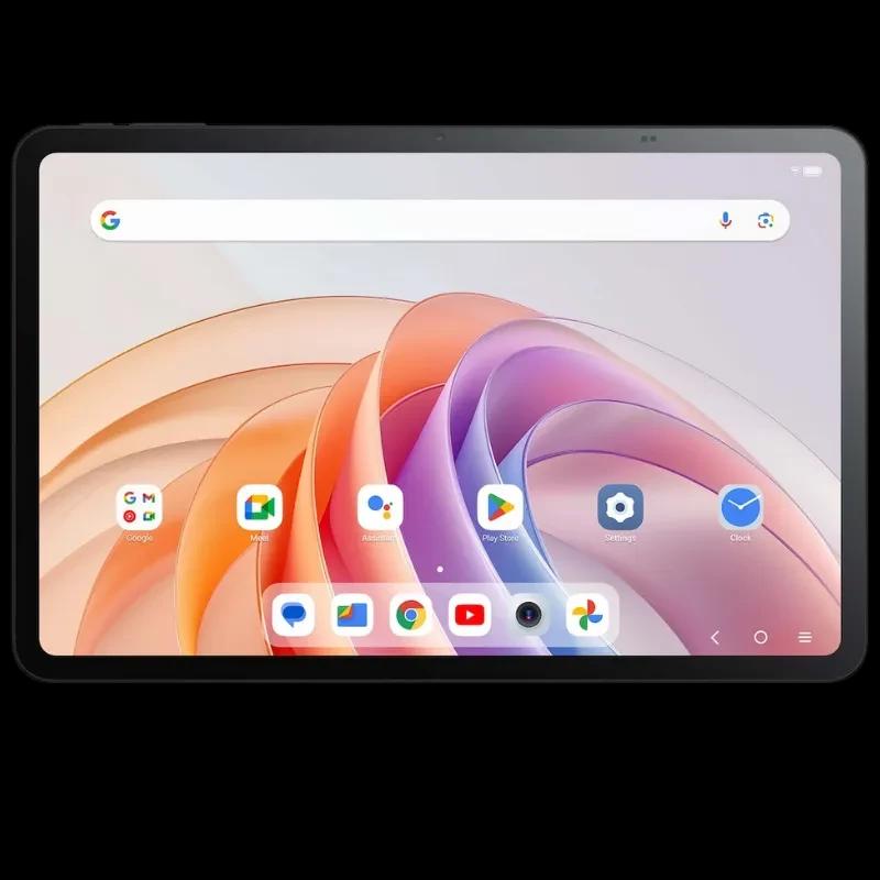 Tablette TCL TAB 11 FE gris spatial, écran 11 pouces 2K aux bords fins, caméra frontale centrée, interface Android avec icônes dapps visibles