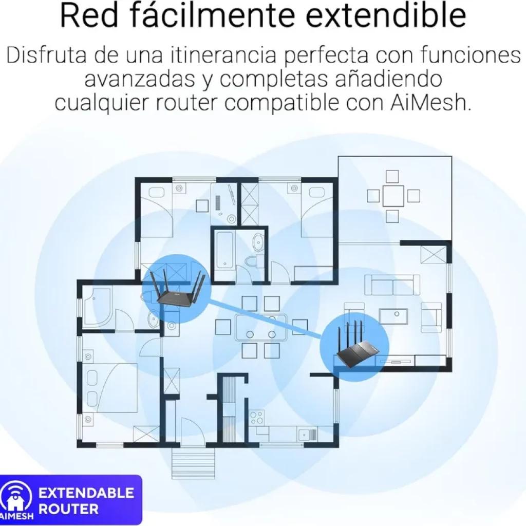 ASUS RT-AX52 Pro AX3000 WiFi 6, routeur double bande avec AiMesh ; design noir avec quatre antennes externes et voyants LED à l'avant, idéal pour étendre votre réseau