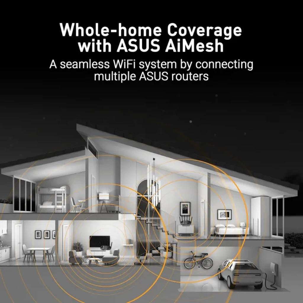 ASUS TUF Gaming BE6500 WiFi 7 - Routeur double bande avec conception robuste, antennes multiples et couverture totale de la maison avec AiMesh et ondes WiFi superposées