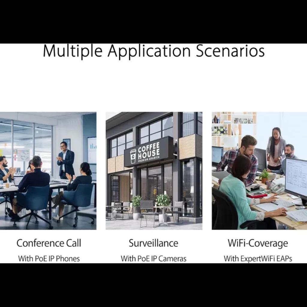 ASUS ExpertWiFi EBG19P, routeur VPN Gigabit métallique avec 8 ports PoE+, voyants LED frontaux et indicateurs clairs ; idéal pour la voix sur IP, les caméras et la couverture WiFi
