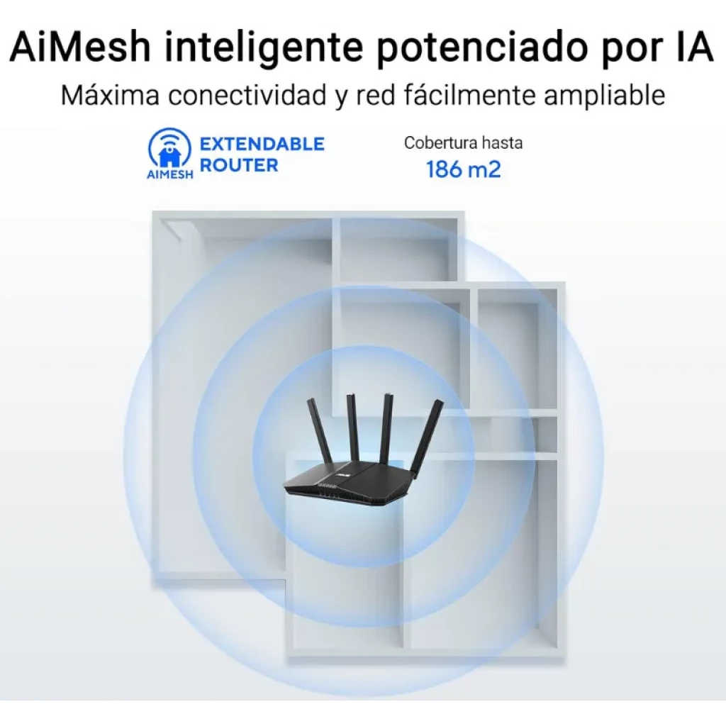 ASUS RT-BE55 WiFi 7 double bande avec 4 antennes externes, signal puissant et extension AiMesh, couverture jusqu'à 186 m², design noir compact