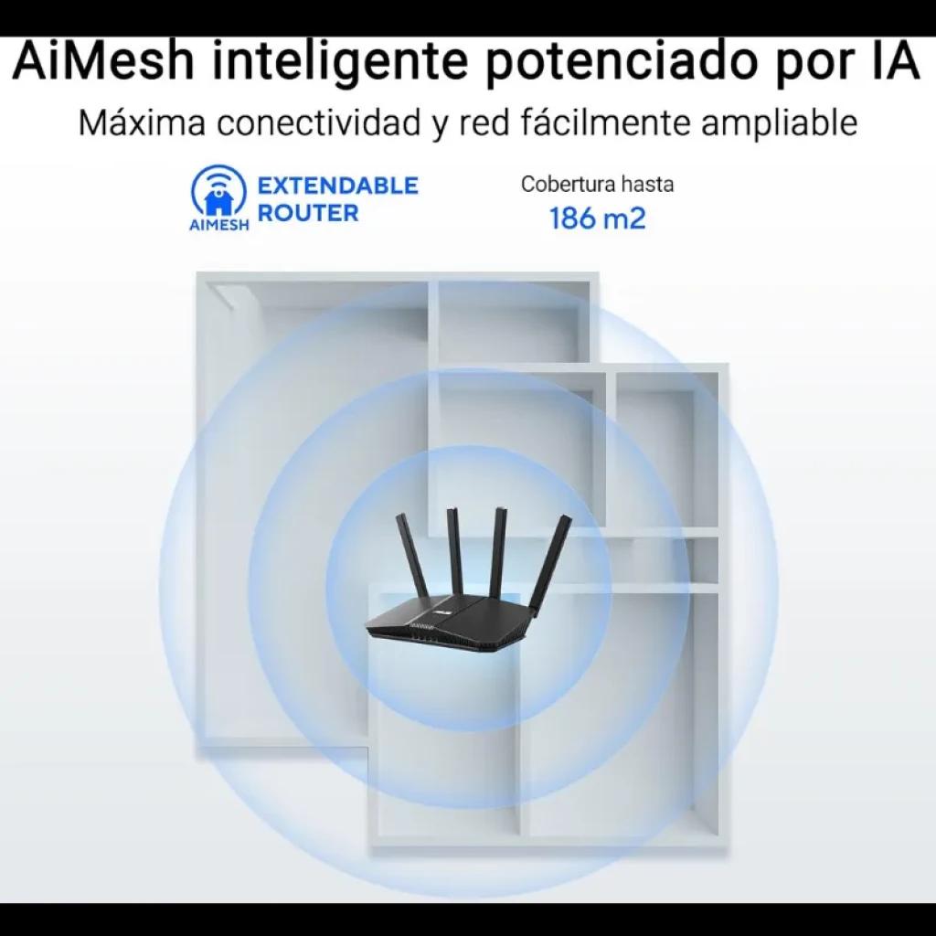ASUS RT-BE55 WiFi 7 double bande avec 4 antennes externes, signal puissant et extension AiMesh, couverture jusqu'à 186 m², design noir compact
