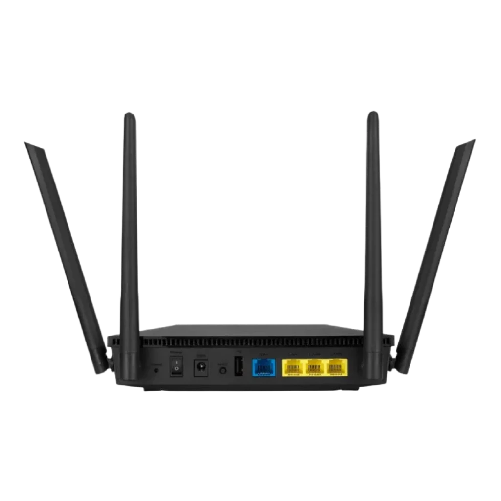 Vista trasera del ASUS RT-AX53U con puerto WAN, 3 puertos LAN y USB 2.0.