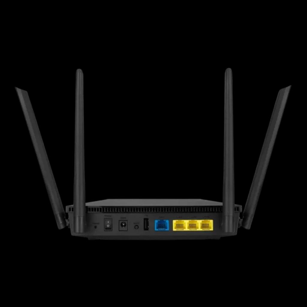 Vista trasera del ASUS RT-AX53U con puerto WAN, 3 puertos LAN y USB 2.0.