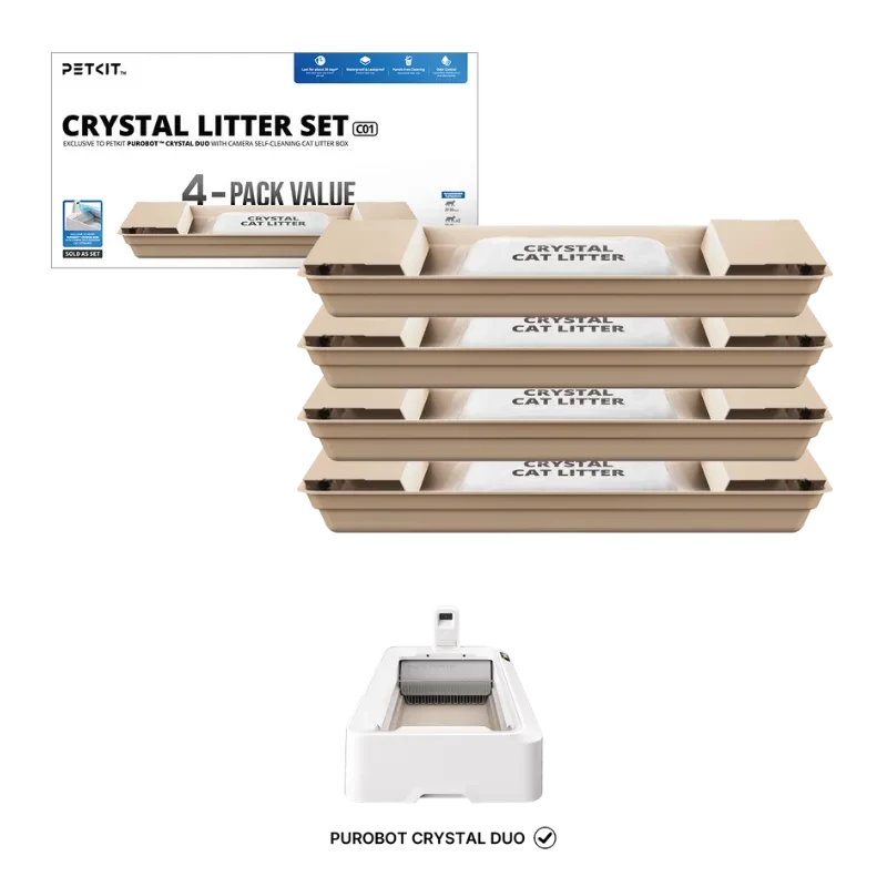 Vista del PETKIT Set de Arena Cristalina para Gatos Azul + Bandejas Reemplazables (Pack x4) con imagen del arenero autolimpiable compatible