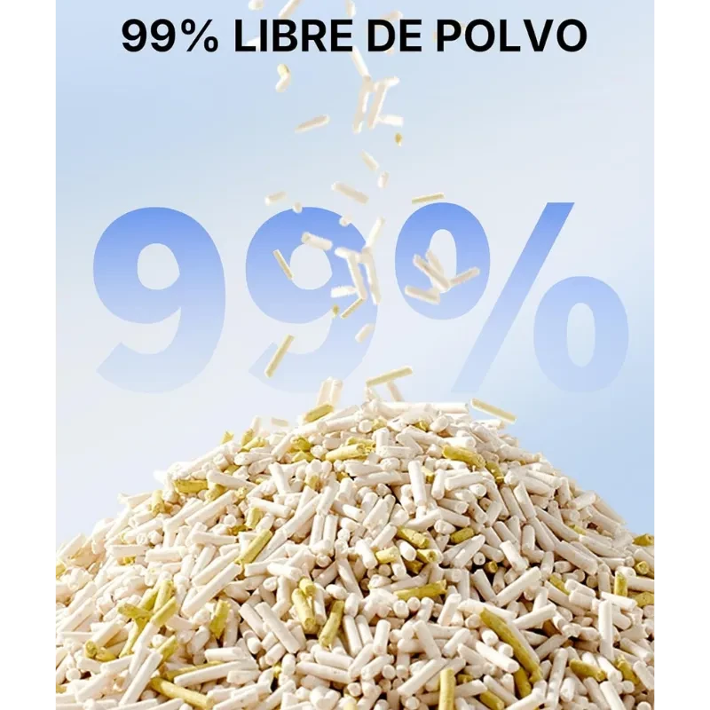 Image promotionnelle mettant en avant l'absence de poussière jusqu'à 99 % dans la litière PETKIT Litière pour chats Moniteur d'urine