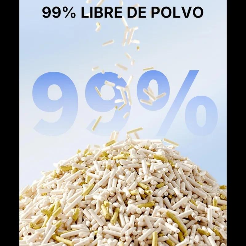 Image promotionnelle mettant en avant l'absence de poussière jusqu'à 99 % dans la litière PETKIT Litière pour chats Moniteur d'urine