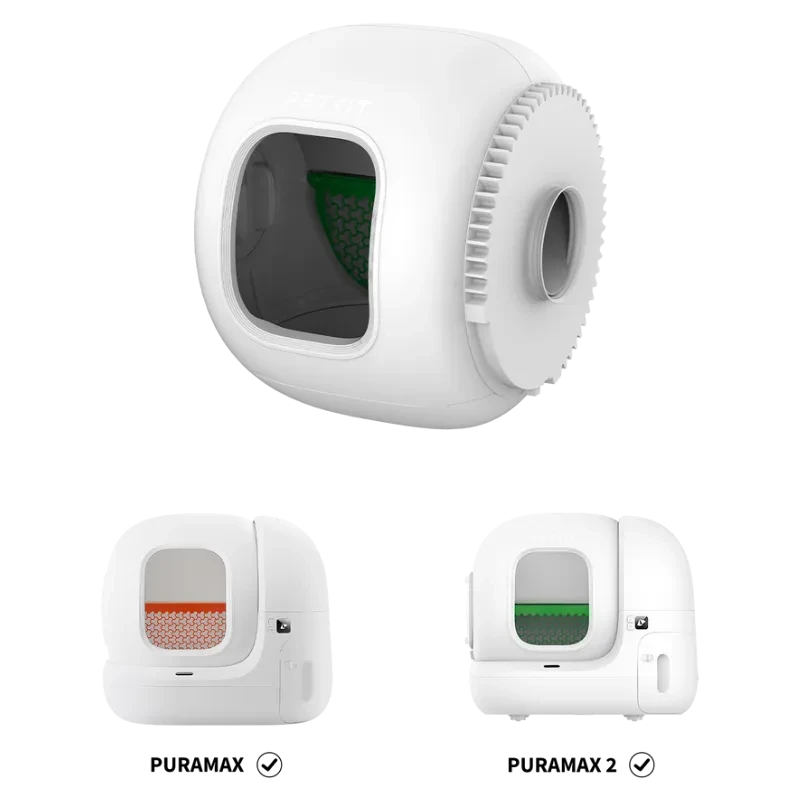 Vista do PETKIT Cylinder Max e dos areeiros autolimpantes compatíveis