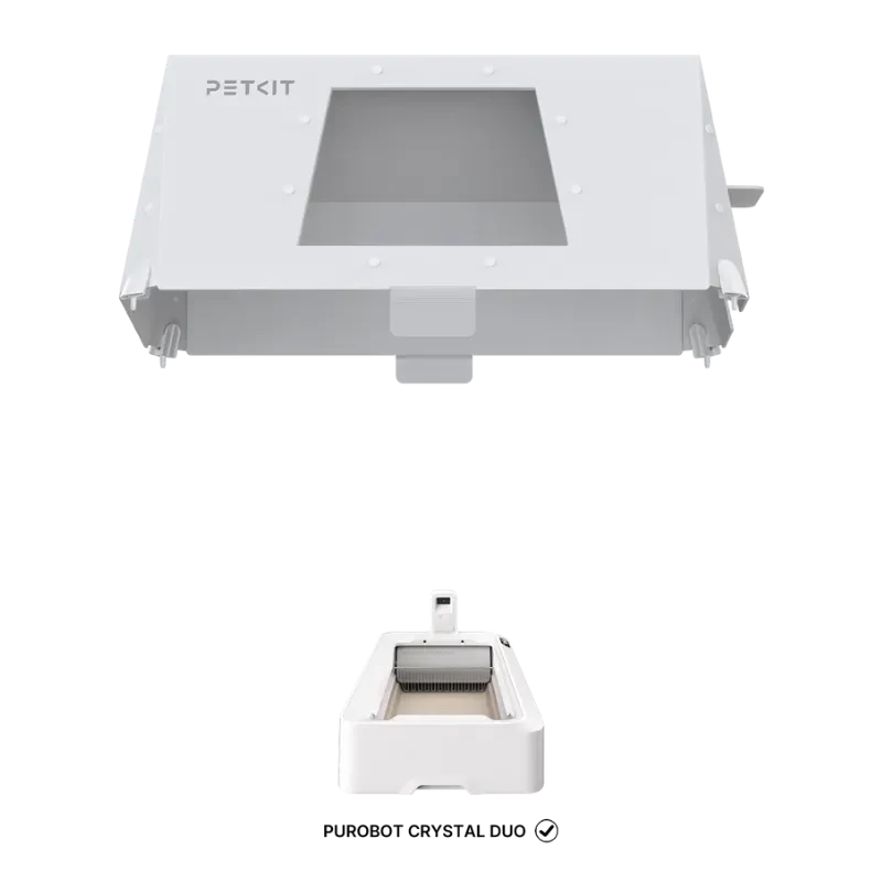 Vista do PETKIT Front Entry Hood com imagem ilustrativa da caixa de areia autolimpante compatível