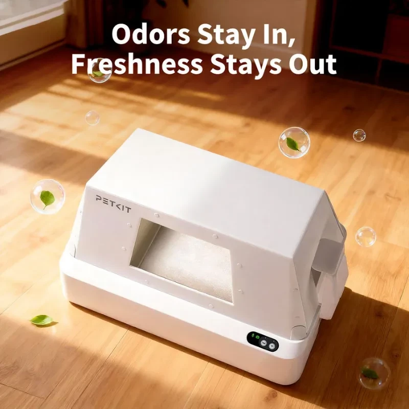 Image illustrant la réduction des odeurs garantie par la hotte à entrée frontale PETKIT