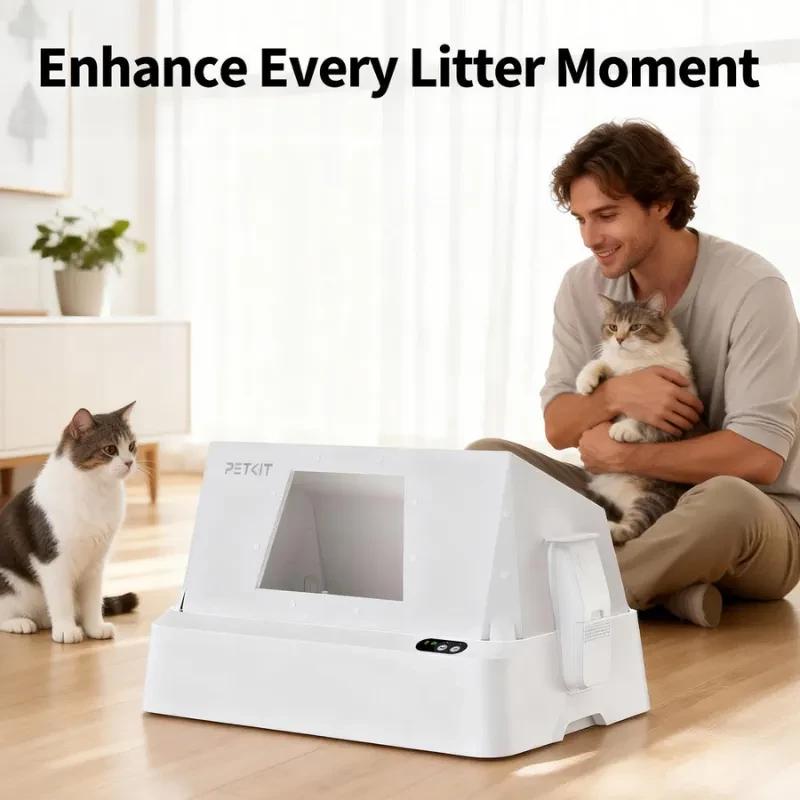 Image promotionnelle du PETKIT Front Entry Hood installé dans un bac à sable autonettoyant