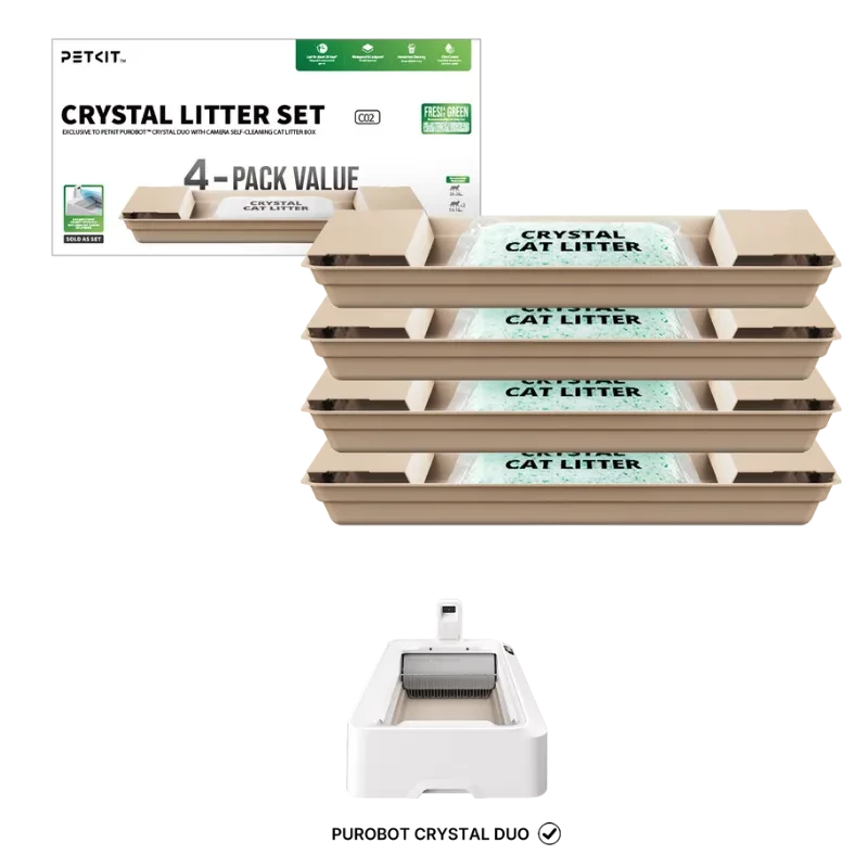 Vue du PETKIT Set de litière cristalline pour chats + bacs remplaçables (lot de 4) avec image du bac à litière autonettoyant compatible
