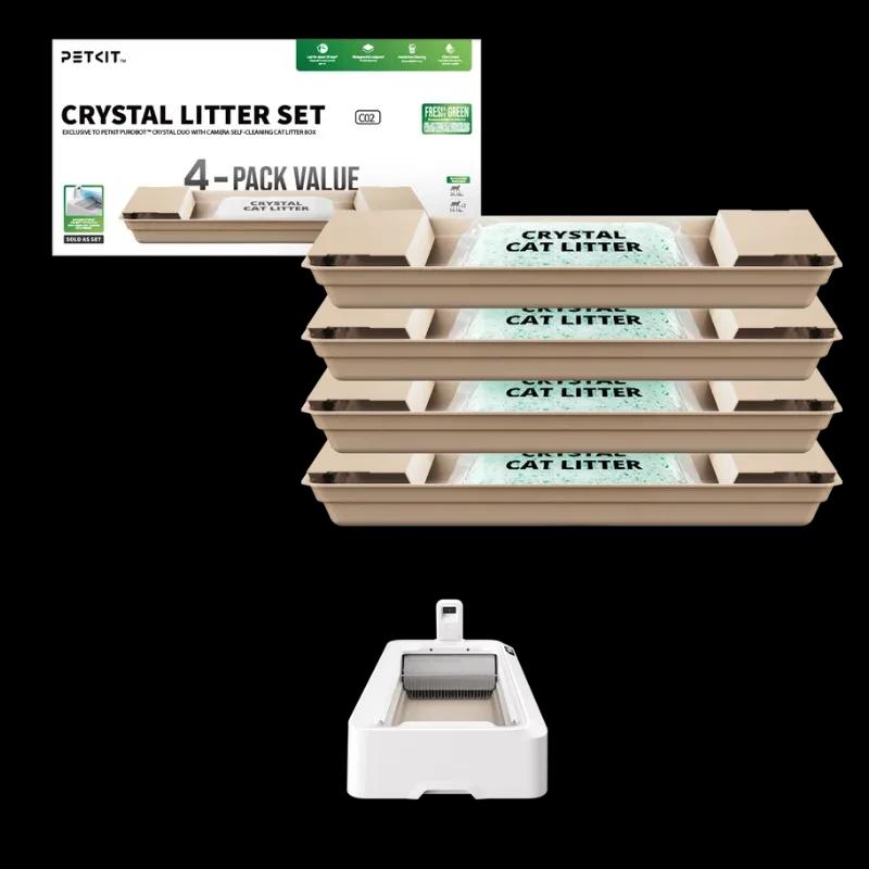 Vue du PETKIT Set de litière cristalline pour chats + bacs remplaçables (lot de 4) avec image du bac à litière autonettoyant compatible