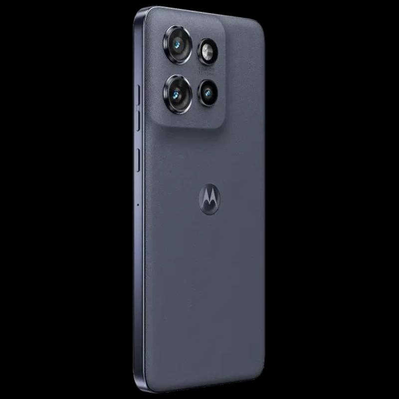 Motorola Edge 60 Neo 5G en Azul Grisaille con triple cámara trasera en módulo cuadrado, acabado mate, bordes curvos y botón lateral de volumen y encendido