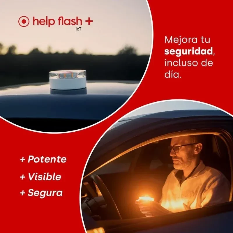 Help Flash IOT Plus branca, baliza de emergência 250 candelas, luz LED intensa 360°, visível de dia, base magnética, compacta e geolocalizável DGT 3.0