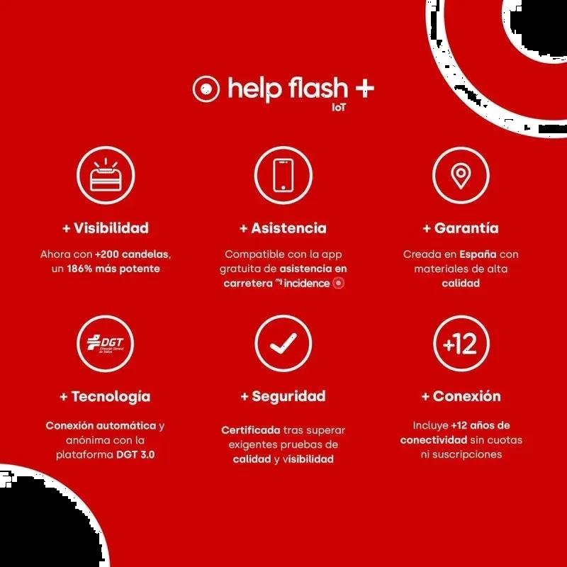 Help Flash IOT Plus branca, baliza de emergência com luz LED potente 250 candelas, homologada DGT 3.0, geolocalizável, conexão automática e 12 anos de