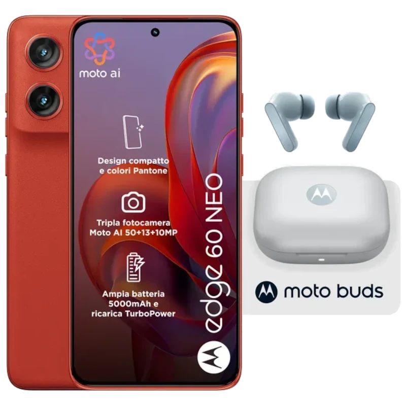 Motorola Edge 60 Neo 5G gris con triple cámara trasera destacada, pantalla frontal amplia con orificio central, diseño elegante y acabado mate