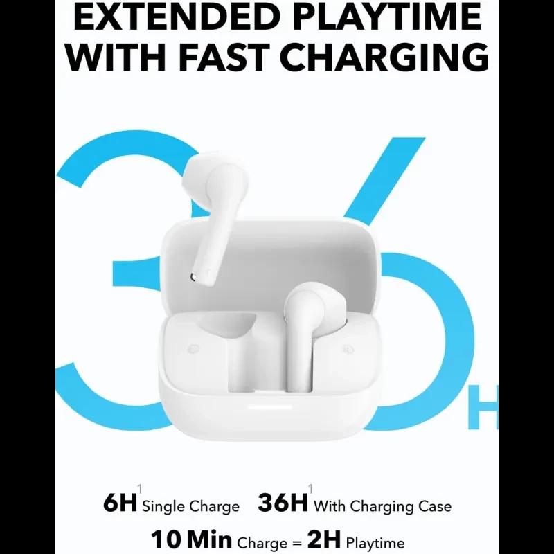 Soundcore K20i Blanc, écouteurs semi intra-auriculaires Bluetooth avec boîtier de charge blanc, design épuré, tiges allongées, LED discrète, format