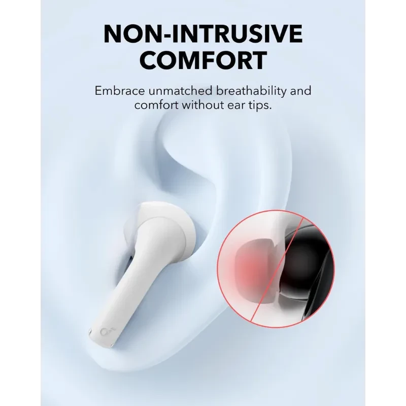 Soundcore K20i Blanc semi intra-auriculaires sans embouts, design lisse et minimaliste, confort non intrusif, corps blanc mat avec logo discret