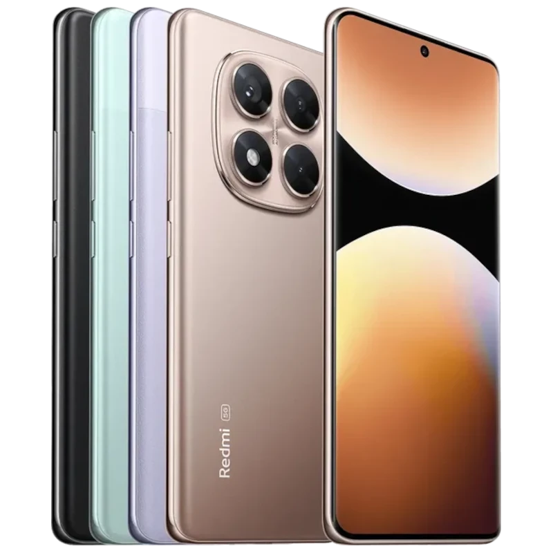 Xiaomi Redmi Note 14 Pro 5G dorado con pantalla 1.5K casi sin bordes, cámara trasera cuádruple con lente principal grande y módulo sobresaliente