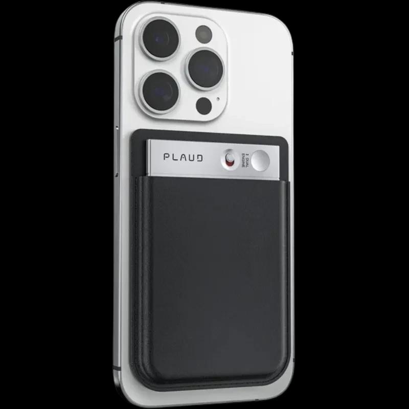 Plaud Note Pro 64GB Plata, módulo compacto negro y plata con botón y luz LED, acoplado al móvil; grabadora de voz con IA de acabado premium y minimalista