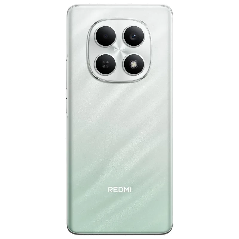 Xiaomi Redmi Note 15 4G verde con módulo trasero de 2 cámaras grandes en disposición cuadrada y acabado perlado brillante con logo REDMI abajo