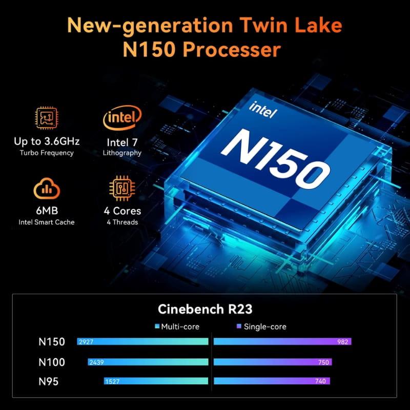 Imagen ilustrativa de las características del procesador Intel N150 equipado por el mini PC Blackview MP20