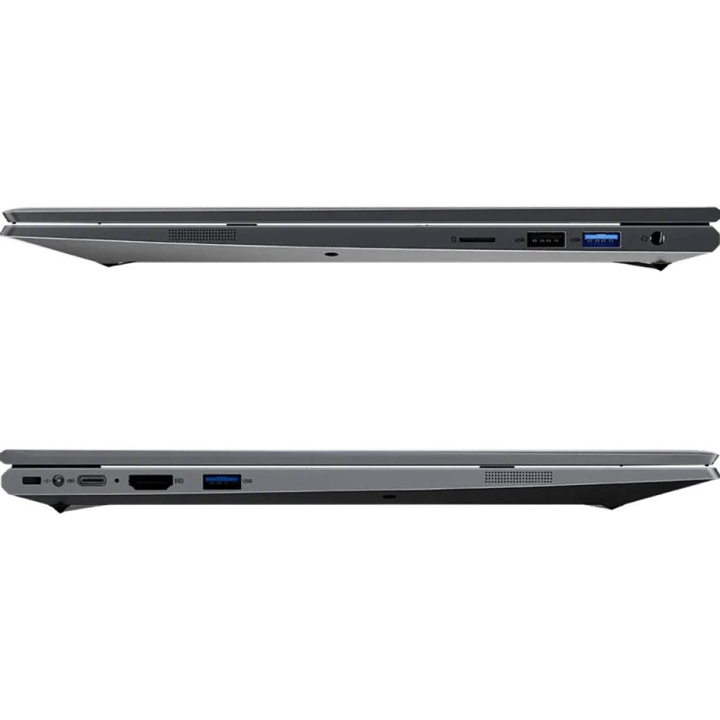 BLACKVIEW AceBook 8 ultrafino en gris, laterales con puertos USB A y C, HDMI, jack 3.5 mm, ranura microSD y rejillas de ventilación