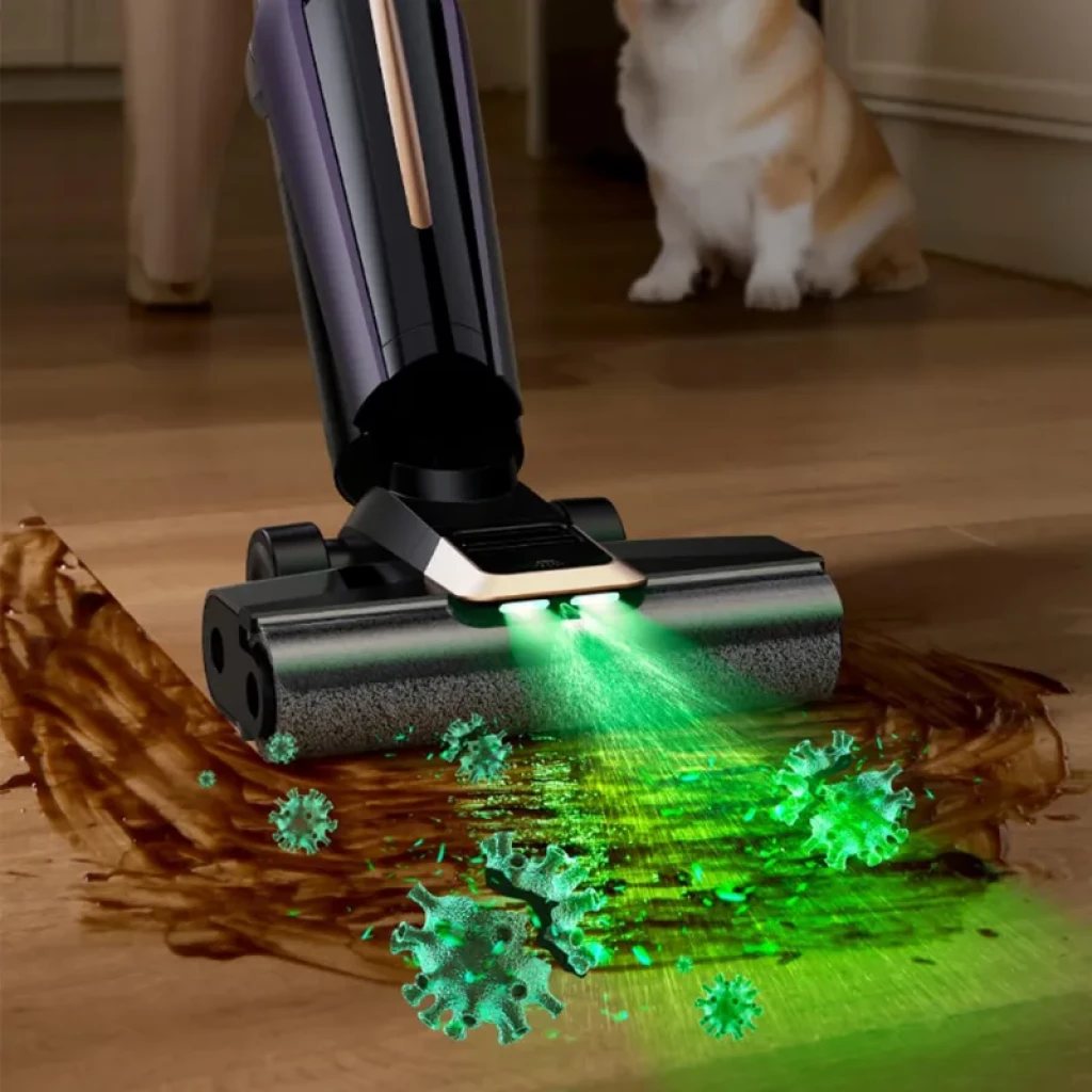 Deerma DEM-P40 Pro - Aspiradora sin Cables con cabezal motorizado y luz verde, rodillo ancho limpia derrames y elimina partículas en el suelo