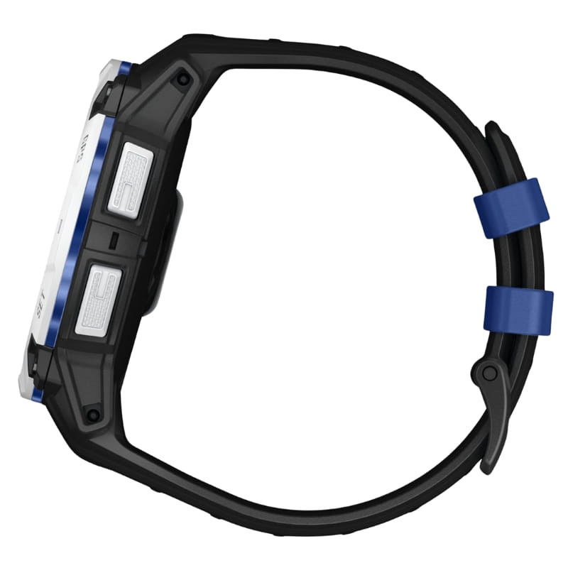 Reloj Garmin Instinct 3 50 mm blanco con correa de silicona negra, linterna integrada, carga solar y monitoreo Pulse Ox y frecuencia cardiaca, 10 ATM