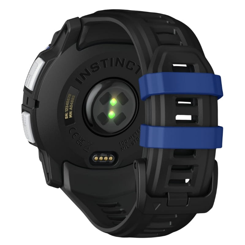 Garmin Instinct 3 50 mm Solar blanco con bisel robusto, pantalla circular negra con notificaciones, botones laterales y correa de silicona negra 10 ATM