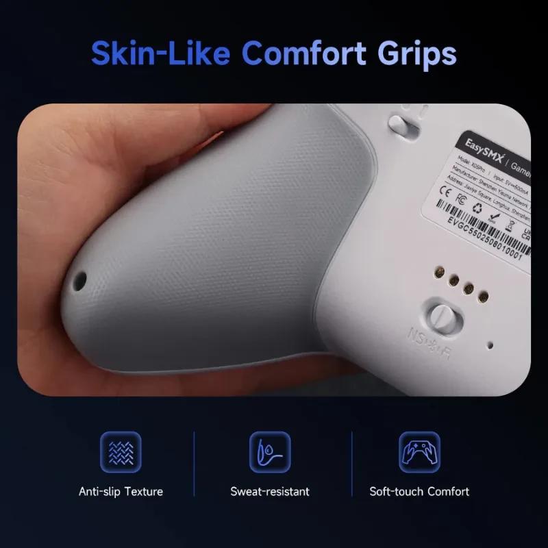 Empuñaduras tipo piel antideslizantes y suaves, resistentes al sudor. Textura ergonómica para mejor agarre en el EasySMX X05 Pro PC Gamepad Negro