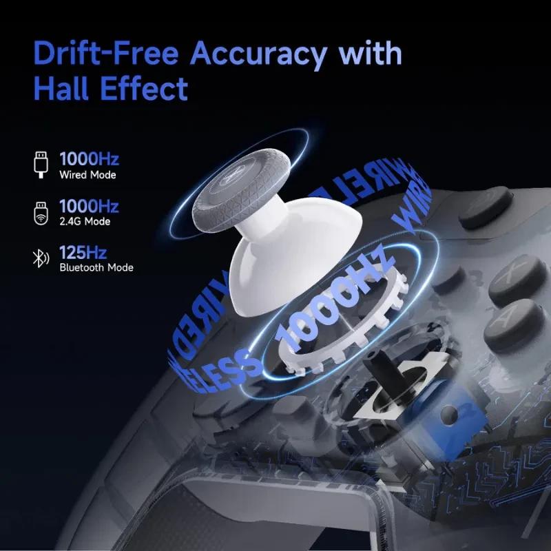 EasySMX X05 Pro Púrpura con joysticks Hall Effect sin drift, esquemas de 1000 Hz por cable y 2.4G, 125 Hz en Bluetooth, carcasa translúcida y diseño