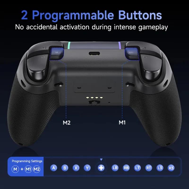 EasySMX X05 Pro PC Gamepad Púrpura con 2 botones programables M1 y M2, agarres texturizados, indicadores LED y diseño ergonómico para control preciso