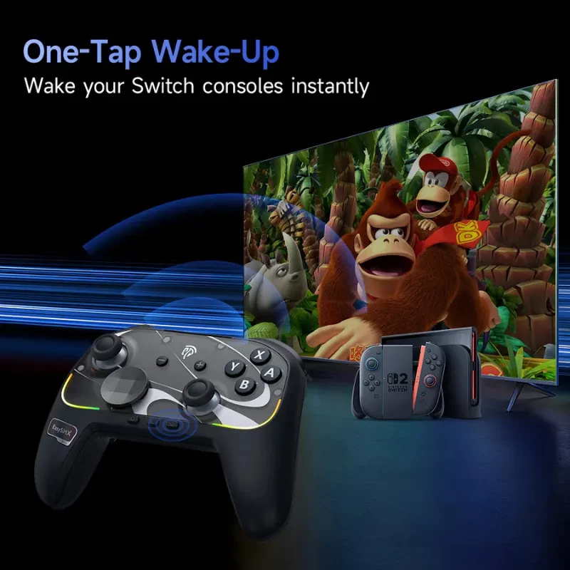 EasySMX S10 Switch Gamepad blanco inalámbrico con diseño ergonómico, botones A B X Y, joysticks duales, LED laterales y vibración HD compatible con Switch 2