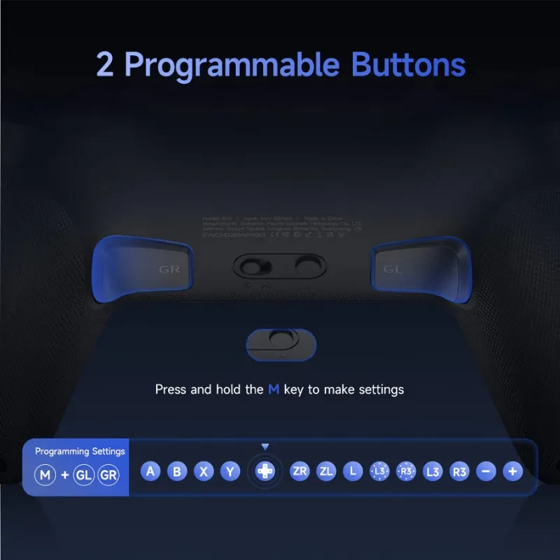 EasySMX S10 Switch Gamepad Noir avec 2 boutons programmables GR et GL, indicateur central, texture antidérapante, vibration HD pour Nintendo Switch 2