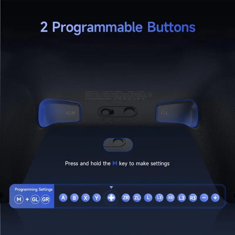 EasySMX S10 Switch Gamepad Noir avec 2 boutons programmables GR et GL, indicateur central, texture antidérapante, vibration HD pour Nintendo Switch 2