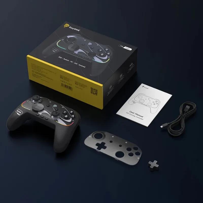 EasySMX S10 Switch Gamepad Noir avec grips ergonomiques, sticks asymétriques, boutons A B X Y, croix directionnelle, plaque frontale interchangeable et câble